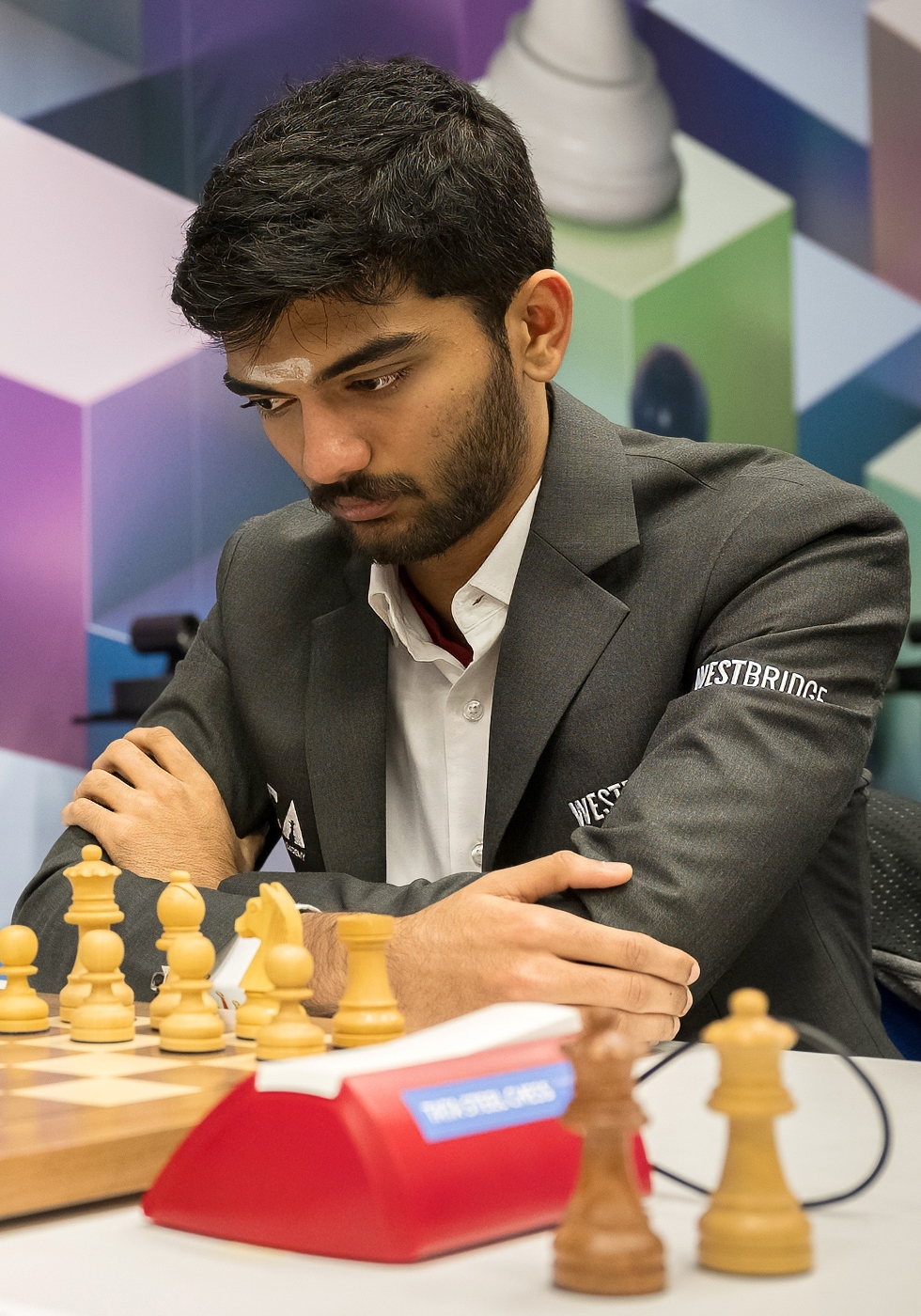 Gukesh Dommaraju playing at the 2024 World Chess Championship in Singapore