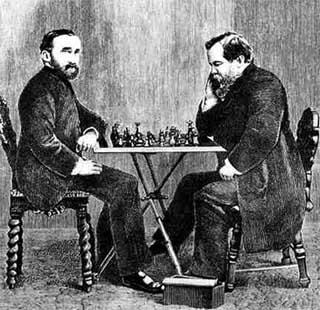Historical image from the 1886 Steinitz-Zukertort World Chess Championship match